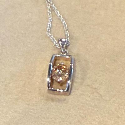 silver with pink diamond necklace