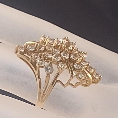 14 Karat Yellow Gold and Gemstone Waterfall/Cocktail Ring- Size 5 1/4- Approx Weight 7.8 Grams (#9)
