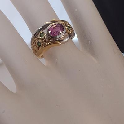14 Karat Yellow and White Gold and Gemstone Ring- Size 6 1/4- Approx Weight 7.4 Grams (#11)