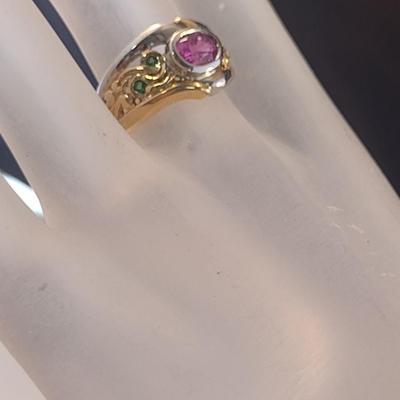 14 Karat Yellow and White Gold and Gemstone Ring- Size 6 1/4- Approx Weight 7.4 Grams (#11)
