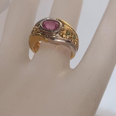14 Karat Yellow and White Gold and Gemstone Ring- Size 6 1/4- Approx Weight 7.4 Grams (#11)