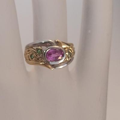 14 Karat Yellow and White Gold and Gemstone Ring- Size 6 1/4- Approx Weight 7.4 Grams (#11)