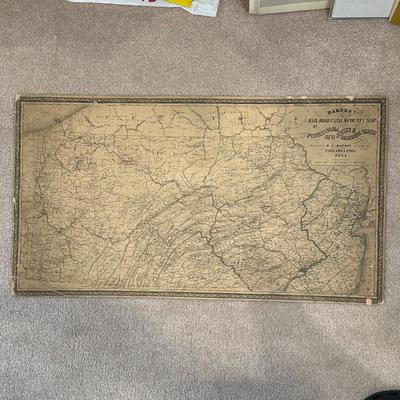 LOT 67: Antique 1864 Railroad Canal & County Map of Pennsylvania New Jersey & Adjoining States