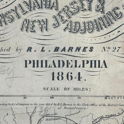 LOT 67: Antique 1864 Railroad Canal & County Map of Pennsylvania New Jersey & Adjoining States