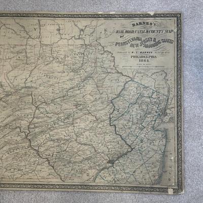 LOT 67: Antique 1864 Railroad Canal & County Map of Pennsylvania New Jersey & Adjoining States