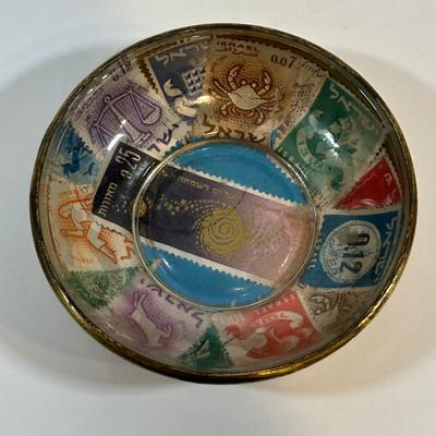 LOT 77: Israel Lucite Stained Glass Window, Israeli Stamp Brass Trinket Dish & More