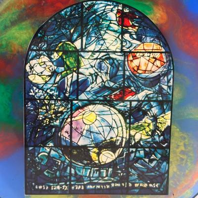 LOT 77: Israel Lucite Stained Glass Window, Israeli Stamp Brass Trinket Dish & More