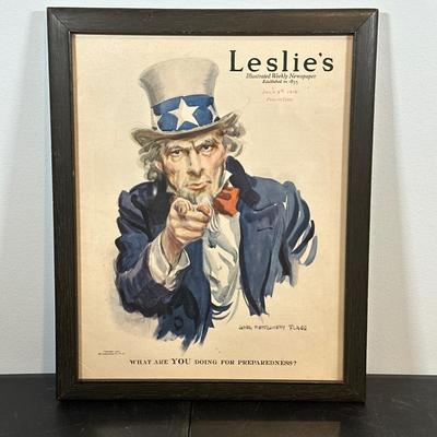 LOT 92: Framed Antique Maps, Leslie's Illustrated Weekly Newspaper Uncle Sam Cover & More