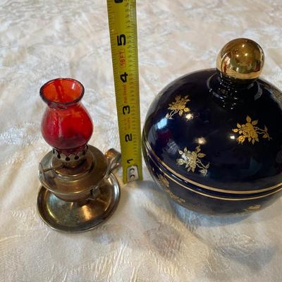 Lofisa Guatemalan blue trinket box & small oil lamp