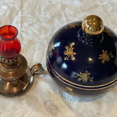 Lofisa Guatemalan blue trinket box & small oil lamp