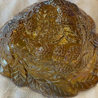 Marigold carnival glass candy dish & amber compote