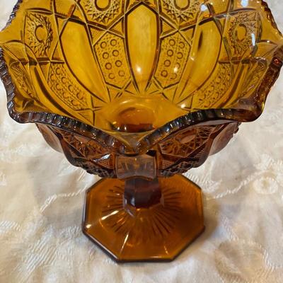 Marigold carnival glass candy dish & amber compote
