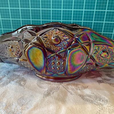Ruby carnival glass folded banana bowl