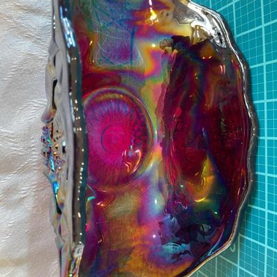 Ruby carnival glass folded banana bowl