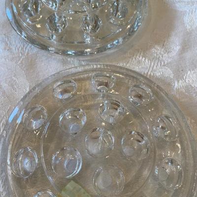 4” cobalt blue vases & 2 clear flower frogs