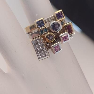 14 Karat Yellow and White Gold Four Stacking Ring Set- Size 6- Approx Weight 19.8 Grams (#15)
