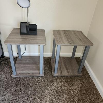 Two End Tables with Black Lamp w charging port