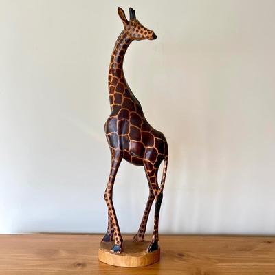 Hand Carved Wood 23” Tall Giraffe Figurine