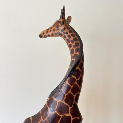 Hand Carved Wood 23” Tall Giraffe Figurine