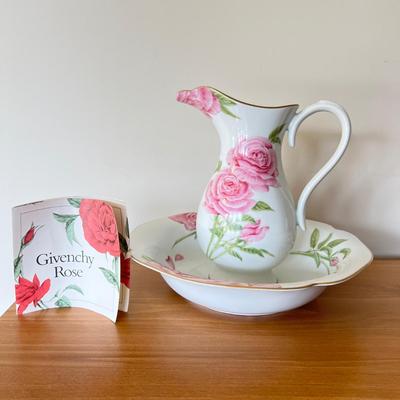 Vintage Givenchy Rose Pitcher Wash Basin w Authenticity Certificate