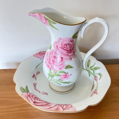 Vintage Givenchy Rose Pitcher Wash Basin w Authenticity Certificate