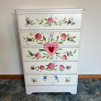 Vintage Shabby Chic Painted Wooden Chest of Drawers Dresser