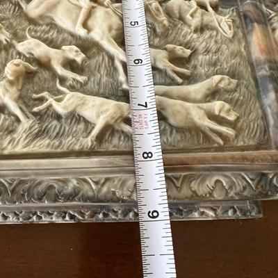 Genuine Vintage Carved Incolay Stone Jewelry Box 8"x11"