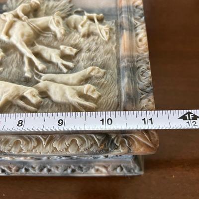 Genuine Vintage Carved Incolay Stone Jewelry Box 8"x11"