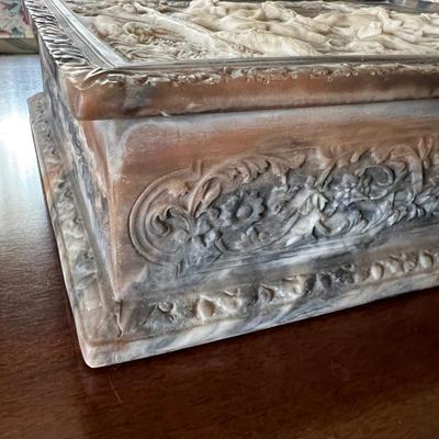 Genuine Vintage Carved Incolay Stone Jewelry Box 8"x11"