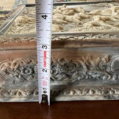 Genuine Vintage Carved Incolay Stone Jewelry Box 8"x11"