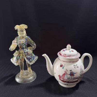 Murano Style Figurine w/ Lenox Liverpool Teapot (GB-DZ)