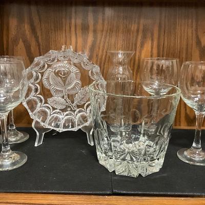 Princess House Etched Ice Bucket, Crystal Rose Etched Candy Dish, Plus