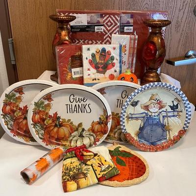 Fall decor, Candle holders, Paper plates, 3 Storage Bins etc