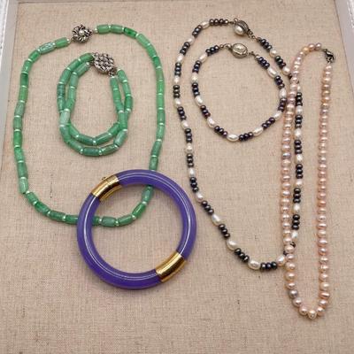 Jade, Freshwater Pearl & 14K (ST-SS)