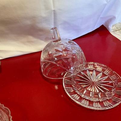 Fostoria Crystal Pitcher, Indiana Glass dishes, Breyer Crystal Cheese Ball Dish, Glasses, plus
