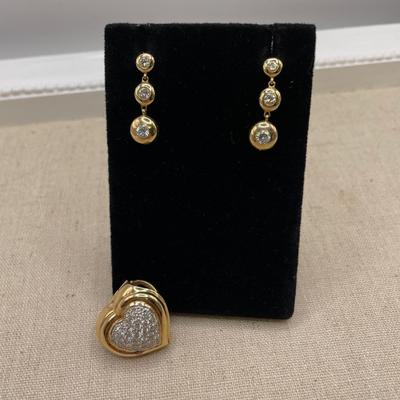 14K Diamond Earrings and Brooch (ST-SS)
