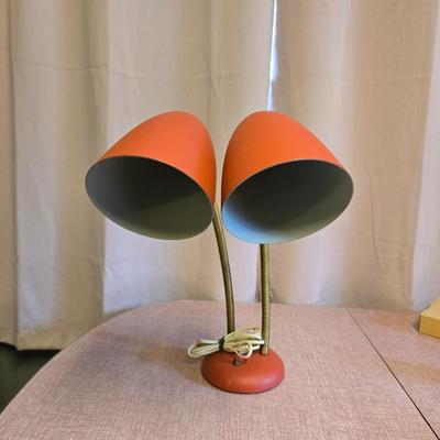MCM Red dual head gooseneck desk lamp