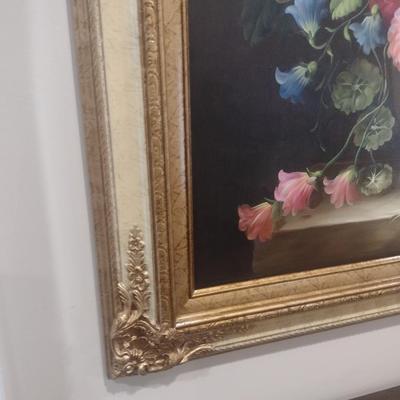 Original Framed Art on Canvas Still Life Floral Centerpiece Theme Signed by Artist