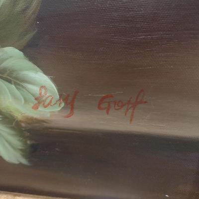 Original Framed Art on Canvas Still Life Floral Centerpiece Theme Signed by Artist