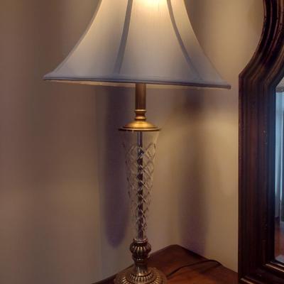 Pair of Matching Crystal Glass Post Table Lamps with Shades