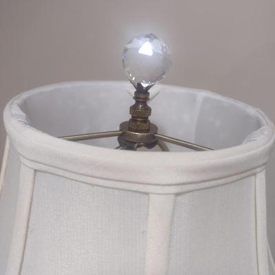 Pair of Matching Crystal Glass Post Table Lamps with Shades