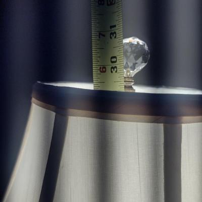 Pair of Matching Crystal Glass Post Table Lamps with Shades