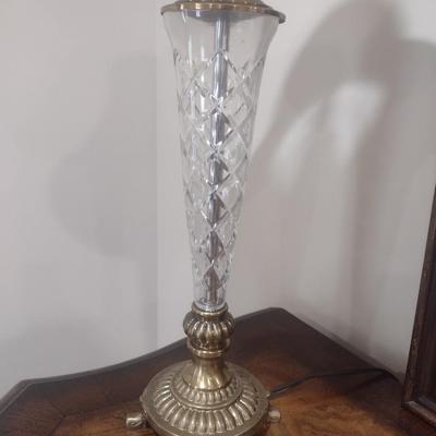 Pair of Matching Crystal Glass Post Table Lamps with Shades