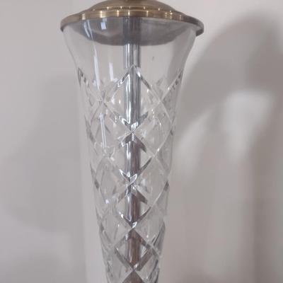 Pair of Matching Crystal Glass Post Table Lamps with Shades