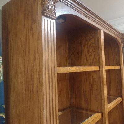 Solid Wood Lighted Bookcase with Adjustable Shelving Choice A