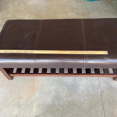 Wood and faux leather bench