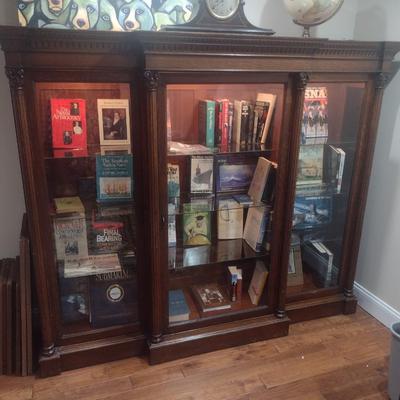 Antique Oak Breakfront Library Cabinet (No Contents)