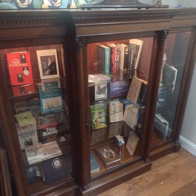 Antique Oak Breakfront Library Cabinet (No Contents)