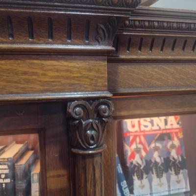 Antique Oak Breakfront Library Cabinet (No Contents)