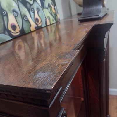 Antique Oak Breakfront Library Cabinet (No Contents)